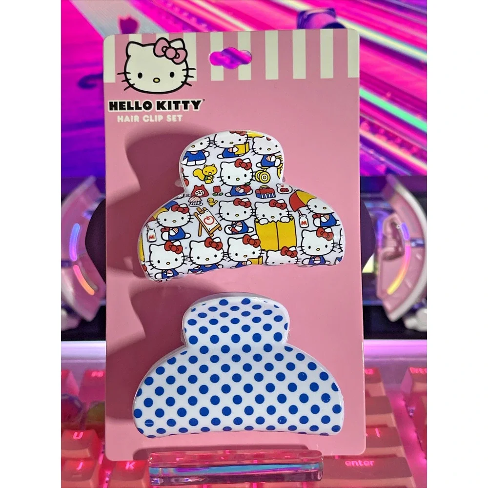 Hello Kitty Hair Claw Clip White Blue 2 Set Accessory Polka Dot 2023 Sanrio